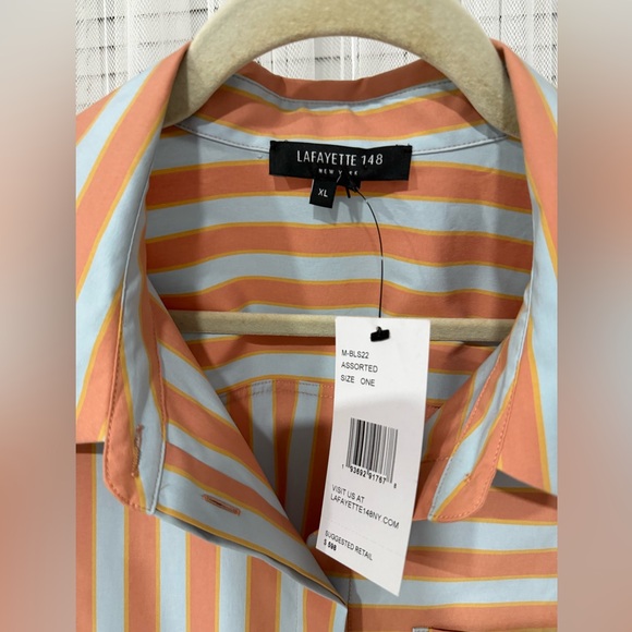 LaFayette 148 Orange and Grey Striped Shirt - Picture 2 of 3